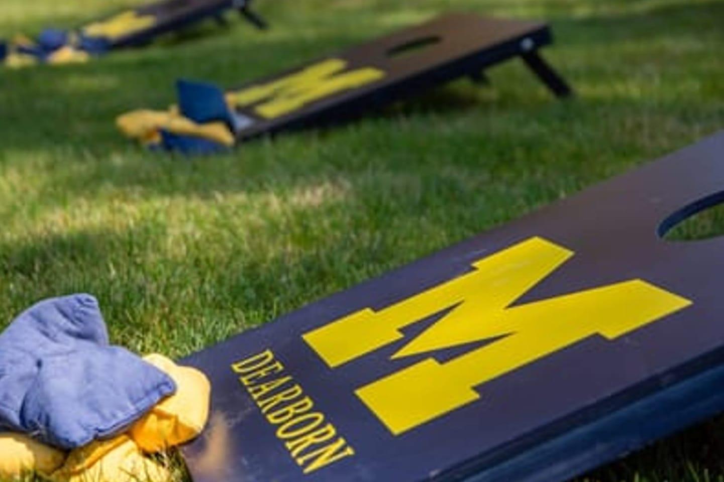 UM-Dearborn branded corn hole boards