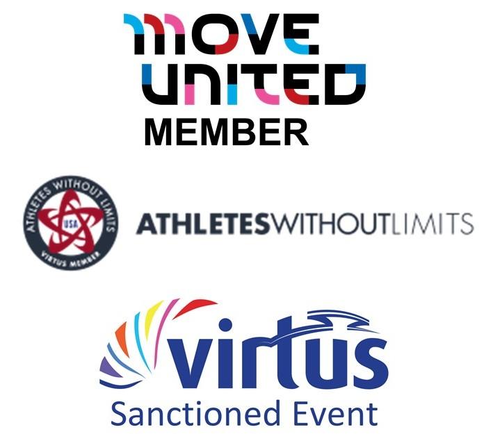 Move United Member logo and Athletes Without Limits logo and Virtus Logo