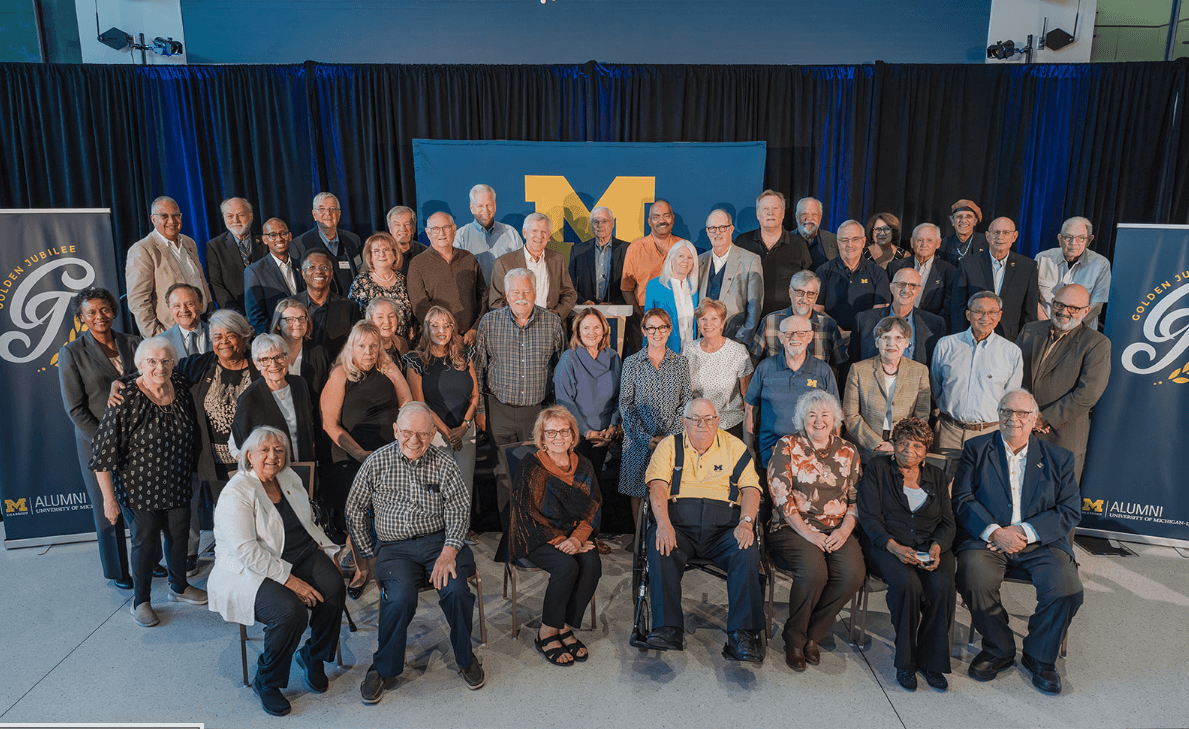 Group photo of alumni attendees at the UM-Dearborn 50th Jubilee Celebration.