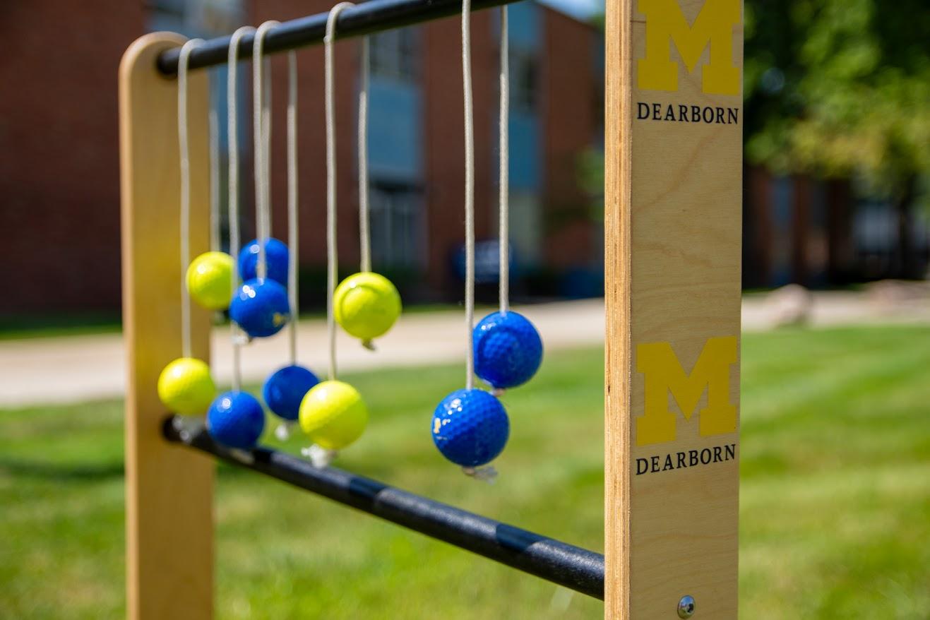UM-Dearborn branded ladder golf game